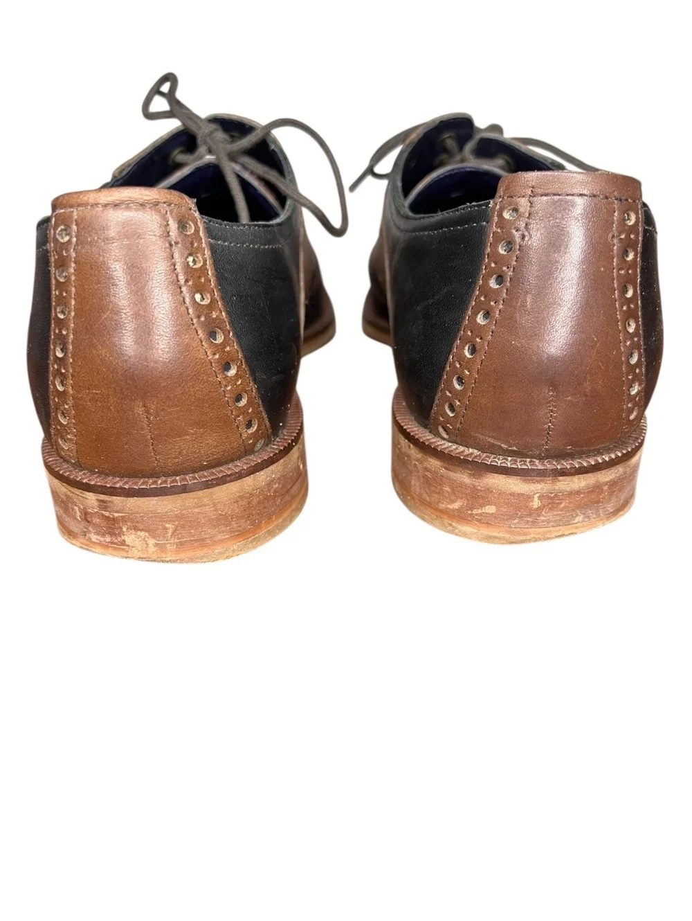 Cole Haan Mens 8.5 M Two Tone Saddle Shoes Brown Black Leather Oxford Brogue